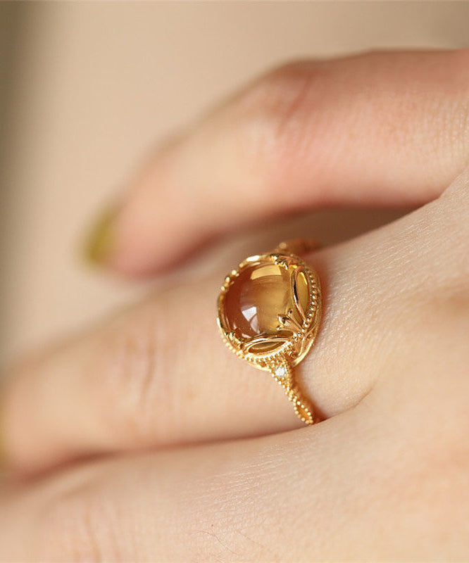 Chinese Style Yellow Sterling Silver Overgild Crystal Rings