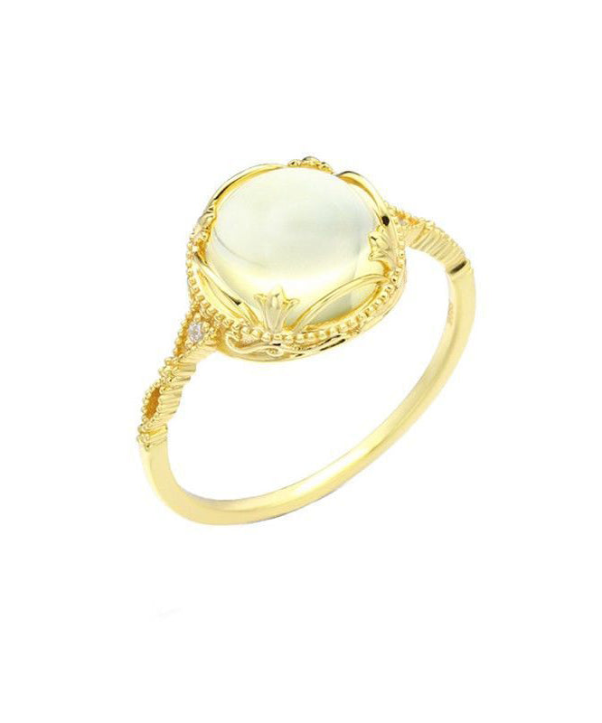Chinese Style Yellow Sterling Silver Overgild Crystal Rings