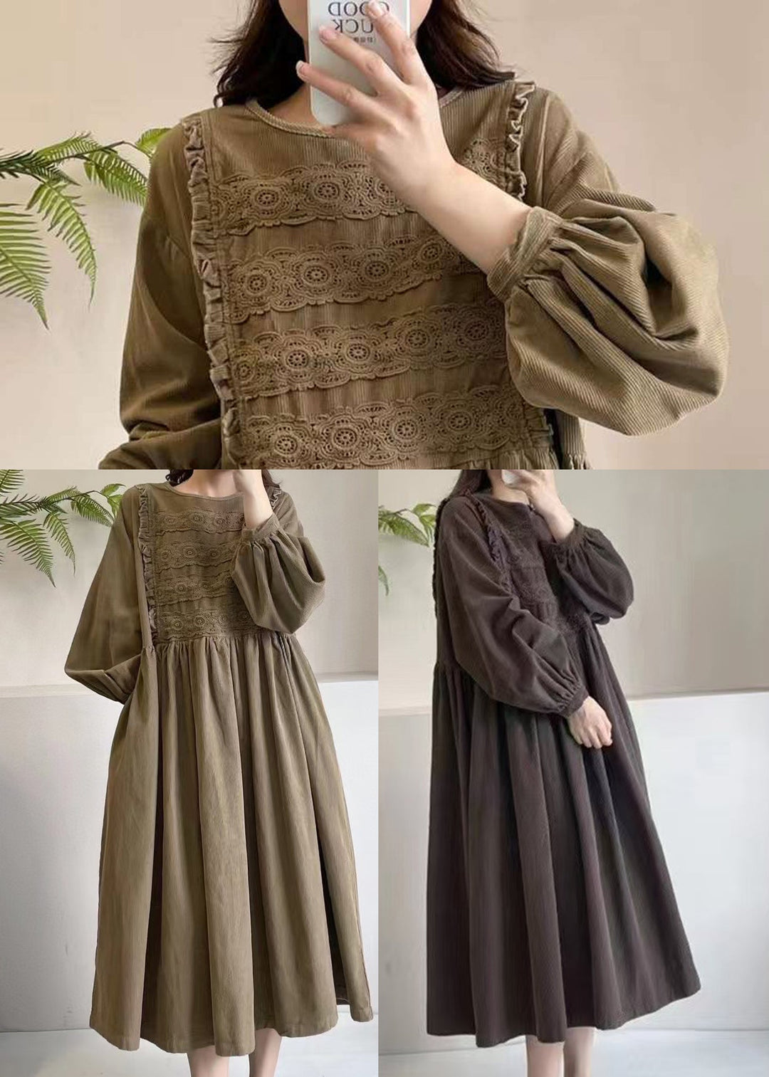 Chocolate Corduroy Dress Embroidered Exra Large Hem Spring