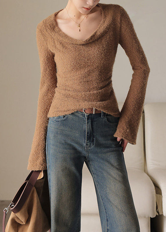 Chocolate Flare Sleeve Patchwork Solid Top