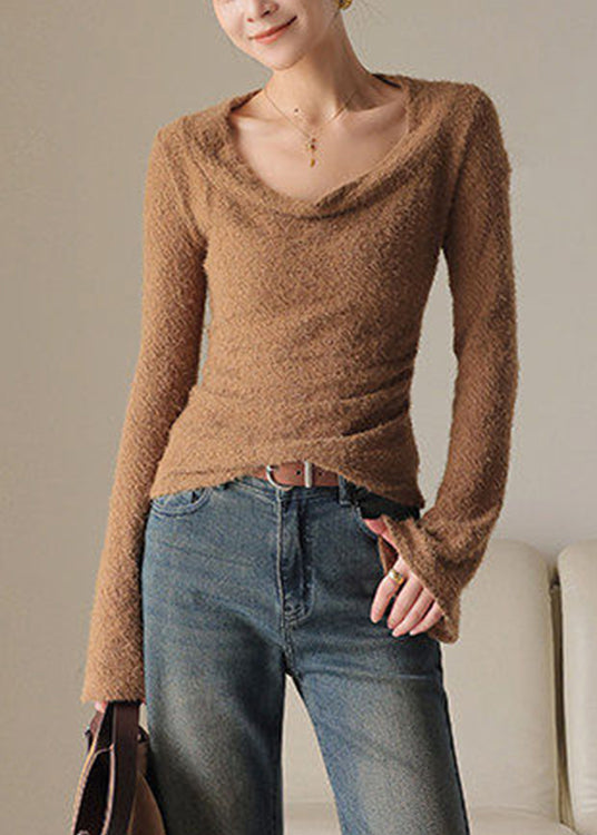 Chocolate Flare Sleeve Patchwork Solid Top
