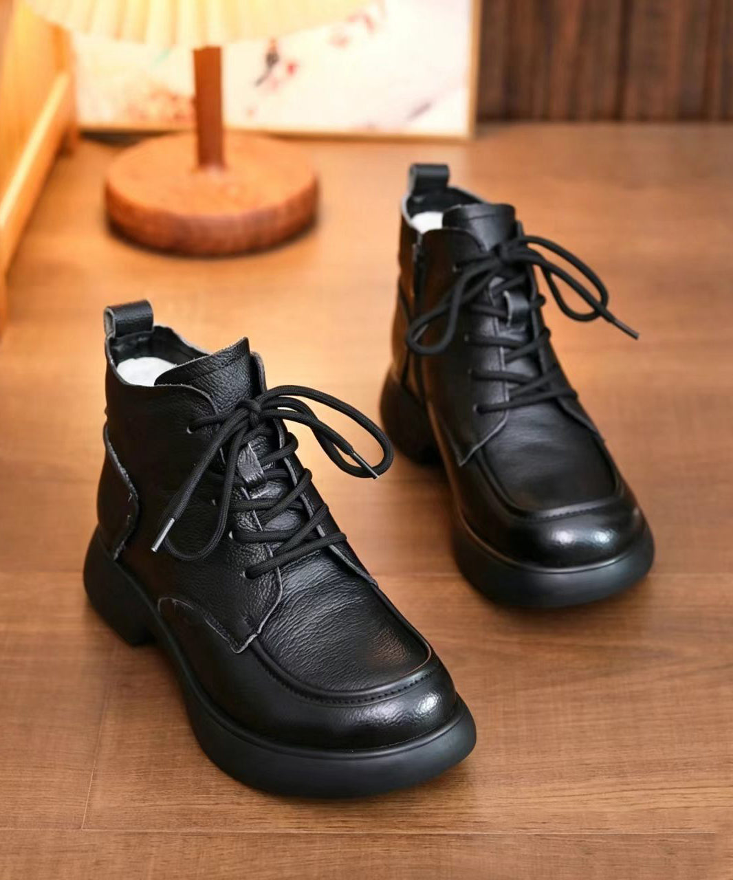 Chocolate Lace Up Cowhide Leather Ankle Boots
