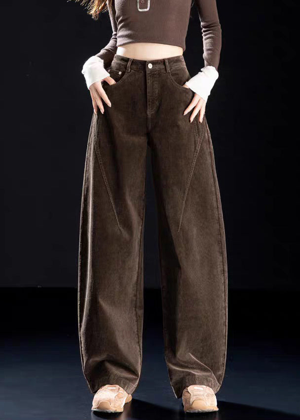 Chocolate Original Design Button Warm Fleece Corduroy Harem Pants High Waist