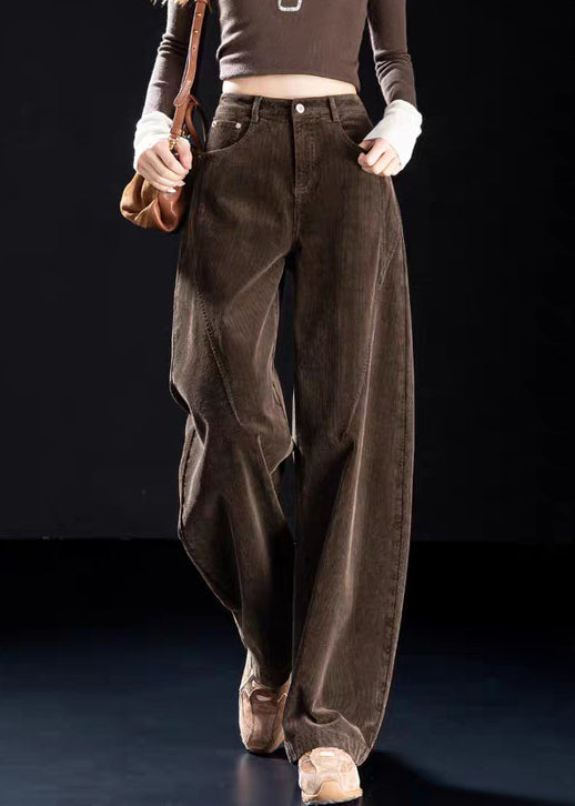 Chocolate Original Design Button Warm Fleece Corduroy Harem Pants High Waist