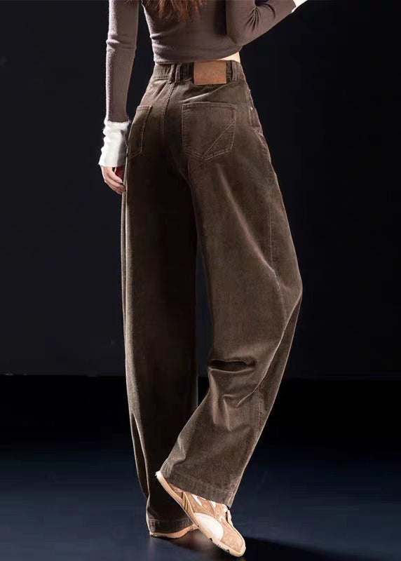 Chocolate Original Design Button Warm Fleece Corduroy Harem Pants High Waist