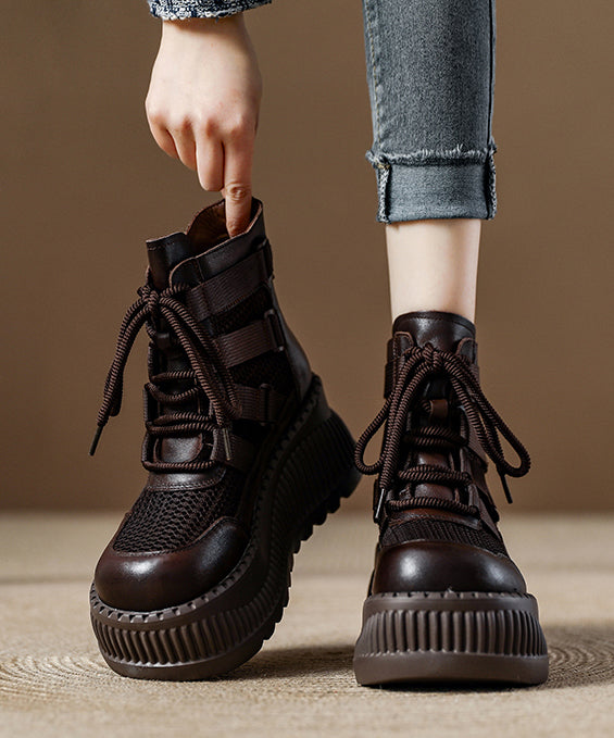 Chocolate Platform Breathable Mesh Handmade Splicing Boots