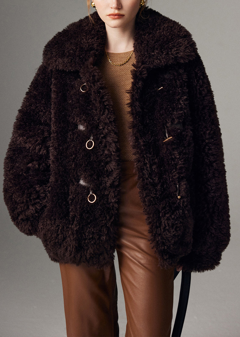 Chocolate Thick Faux Fur Trench Oversized Double Breast Winter