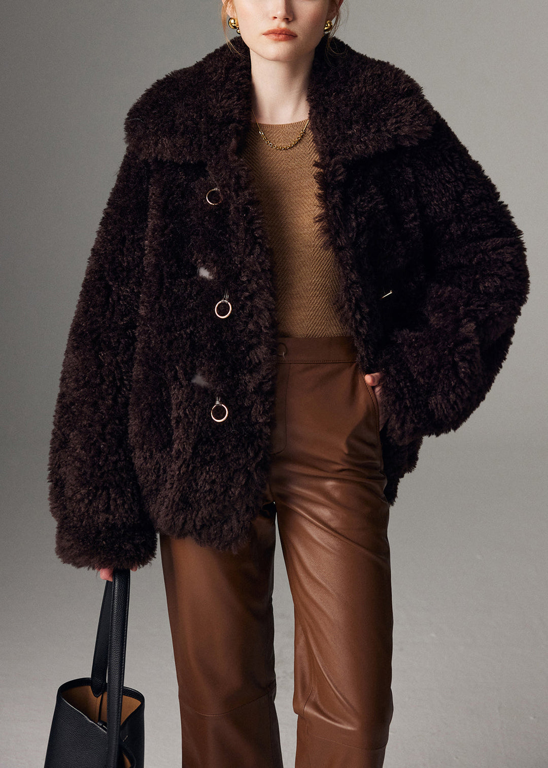 Chocolate Thick Faux Fur Trench Oversized Double Breast Winter