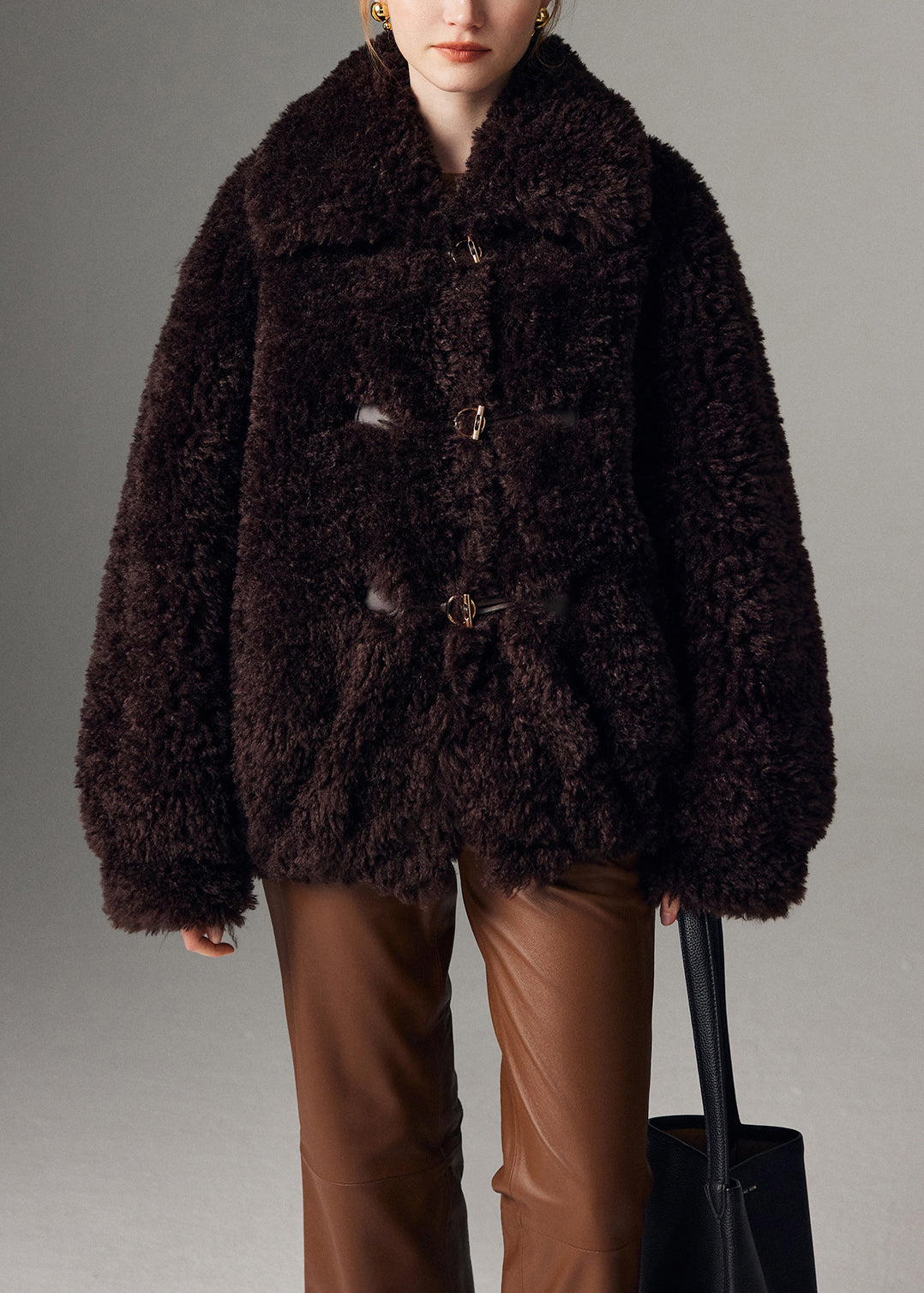 Chocolate Thick Faux Fur Trench Oversized Double Breast Winter