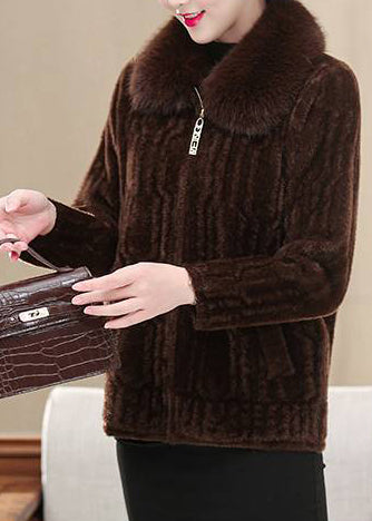 Chocolate Warm Mink Velvet Coats Fur Collar Winter