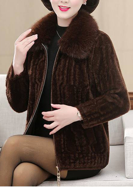 Chocolate Warm Mink Velvet Coats Fur Collar Winter