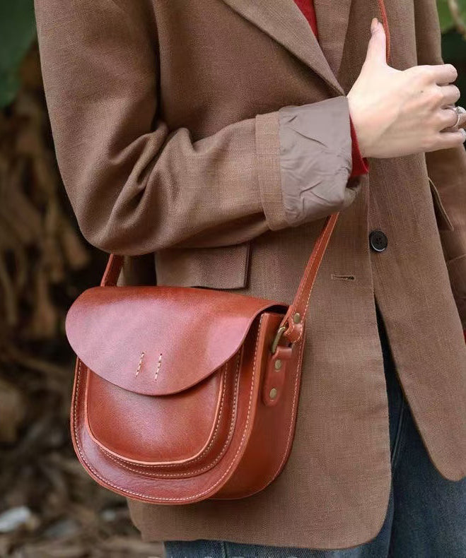 Classic Brown Solid Durable Leather Saddle Bag