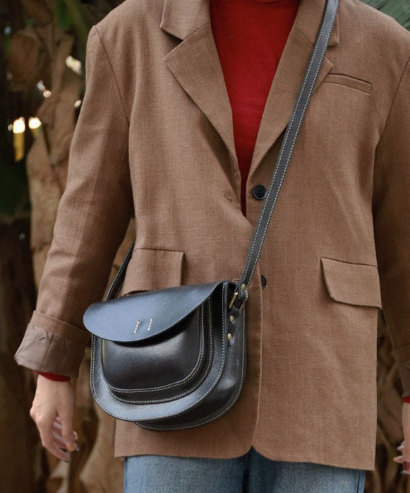 Classic Brown Solid Durable Leather Saddle Bag