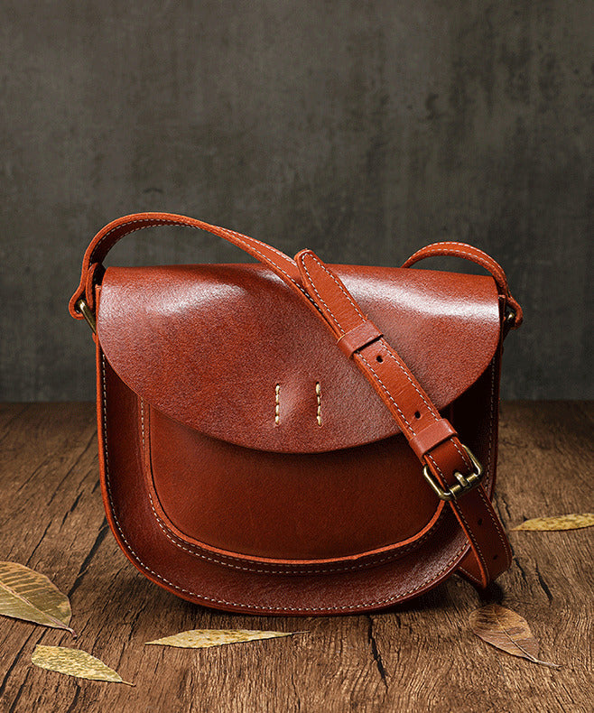 Classic Brown Solid Durable Leather Saddle Bag
