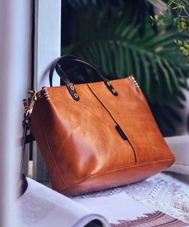 Classic Solid Durable Patchwork Leather Tote Handbag