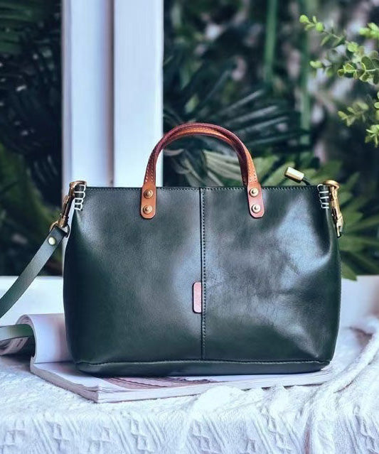 Classic Solid Durable Patchwork Leather Tote Handbag