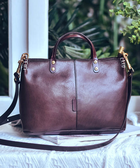 Classic Solid Durable Patchwork Leather Tote Handbag