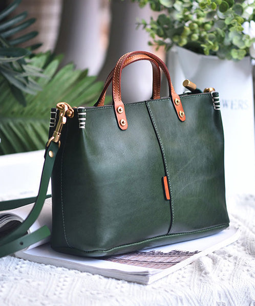 Classic Solid Durable Patchwork Leather Tote Handbag