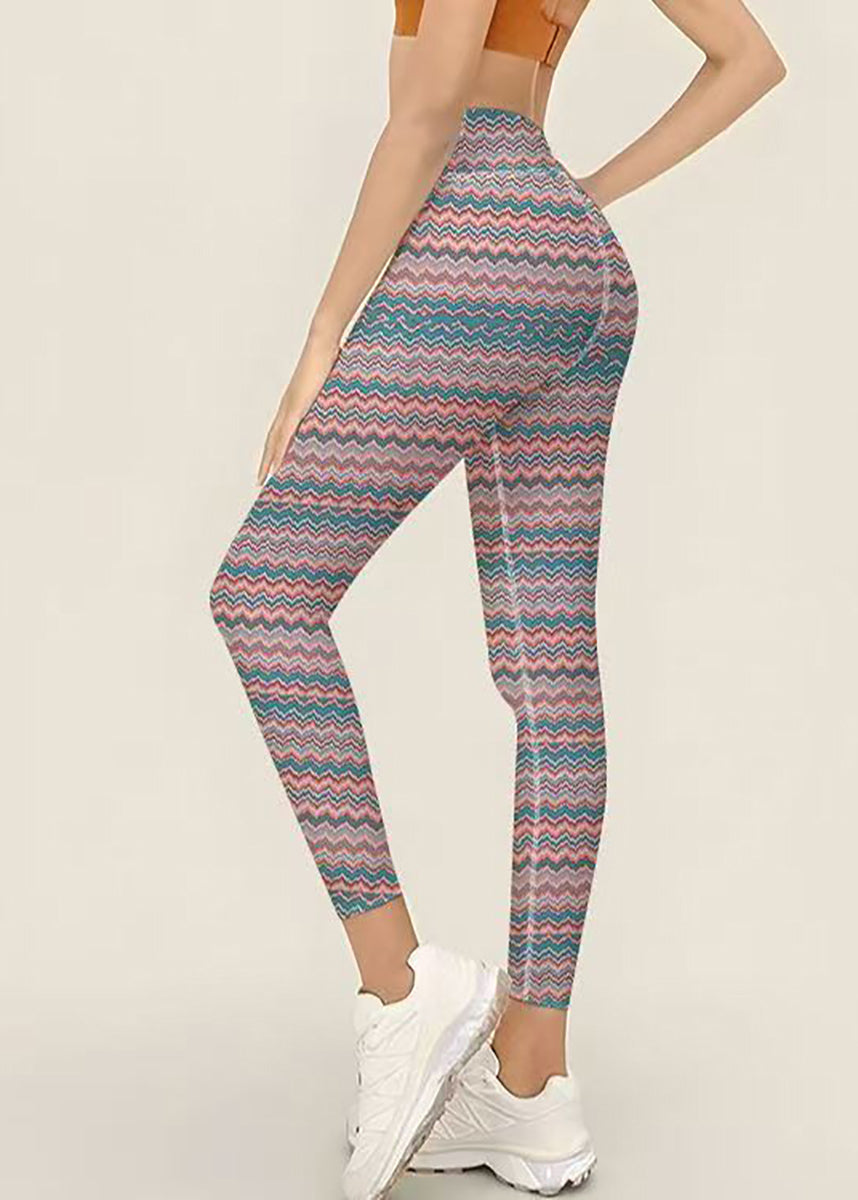 Classy  Wave Print High Waist Tummy Control Capri Athletic Leggings