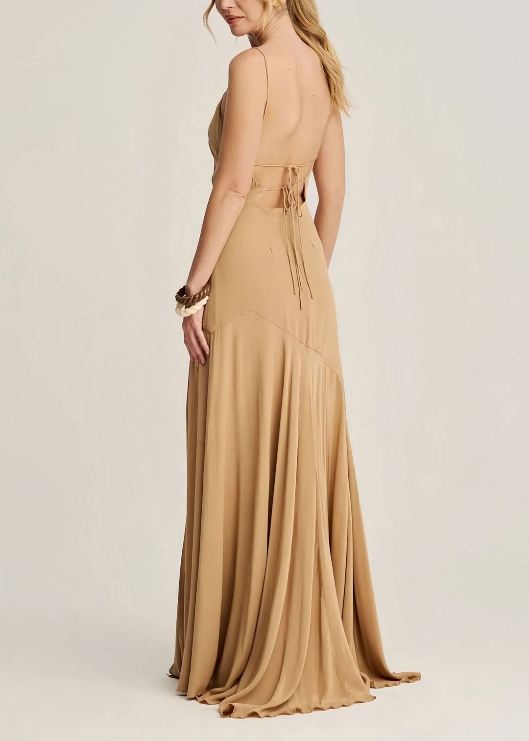Classy Apricot High Neck Ruffled Chiffon Long Dresses Summer