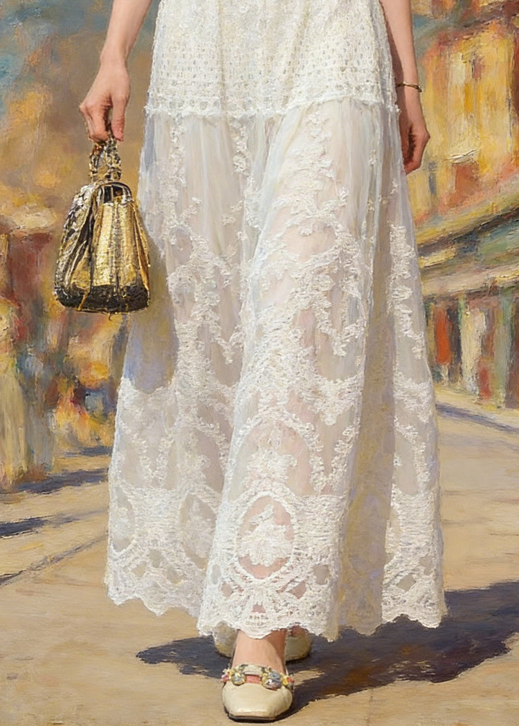 Classy Apricot Patchwork Elastic Waist Lace A Line Skirt Summer - Omychic