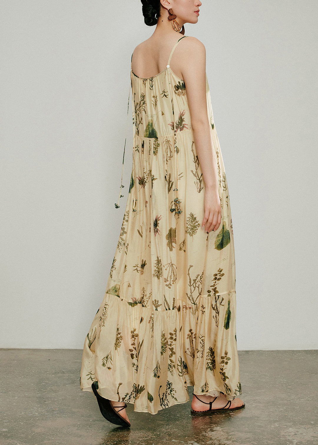 Classy Apricot Print Spaghetti Strap Dress Summer