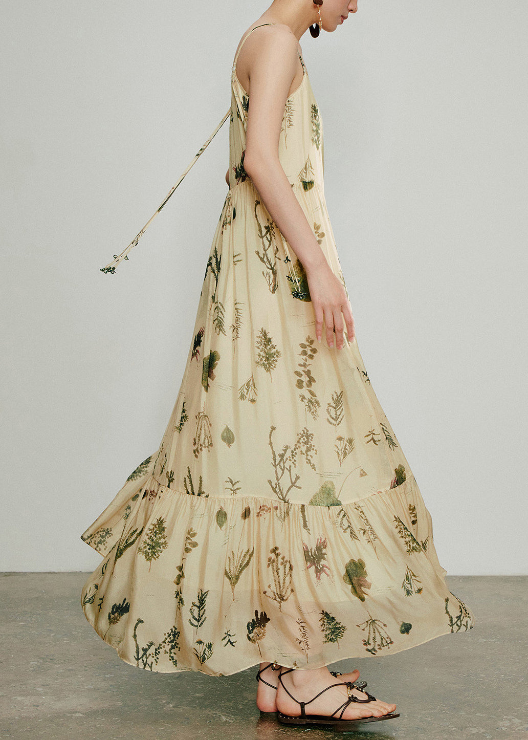 Classy Apricot Print Spaghetti Strap Dress Summer