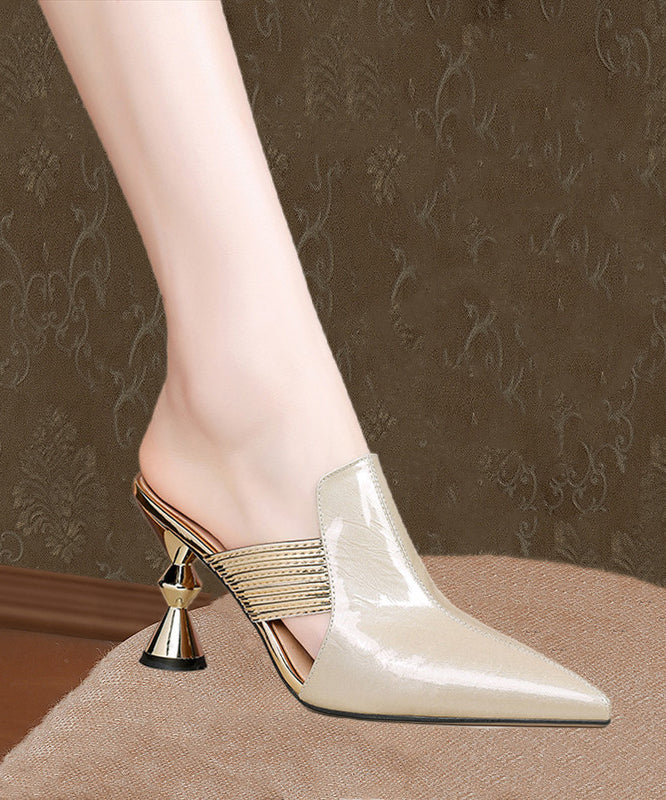 Classy Apricot Splicing High Heel Slide Sandals Pointed Toe