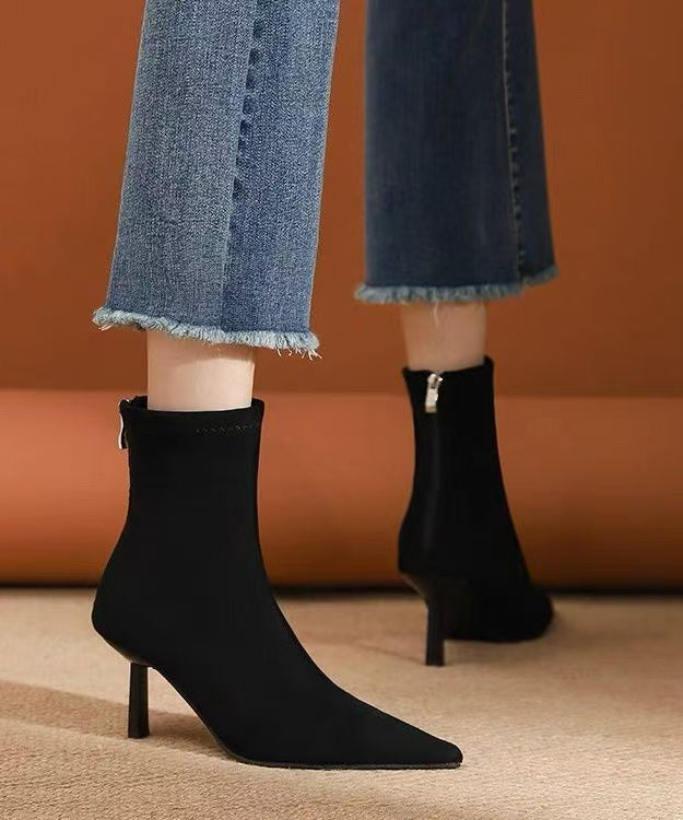 Classy Apricot Suede Splicing Boots Pointed Toe