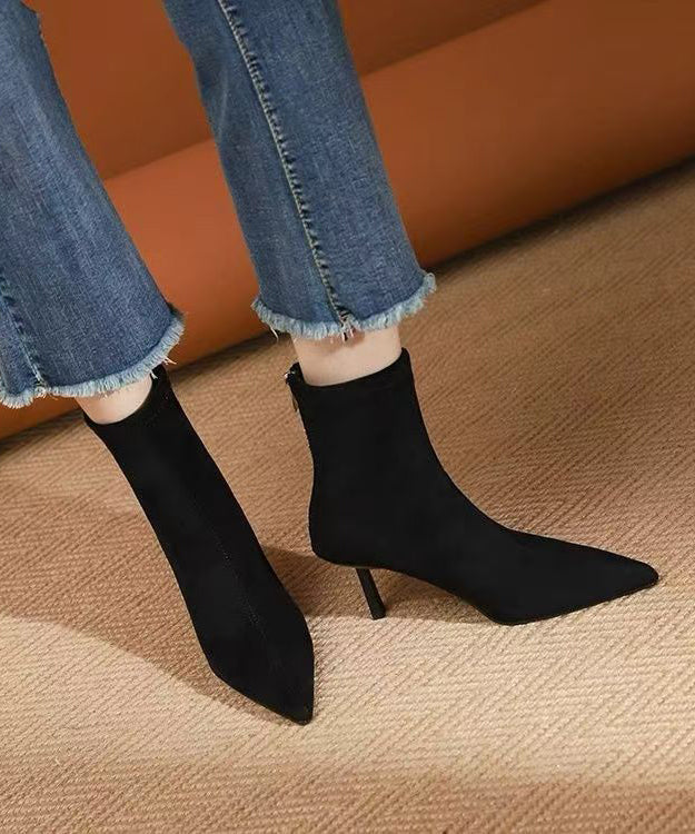 Classy Apricot Suede Splicing Boots Pointed Toe