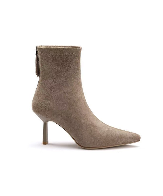 Classy Apricot Suede Splicing Boots Pointed Toe