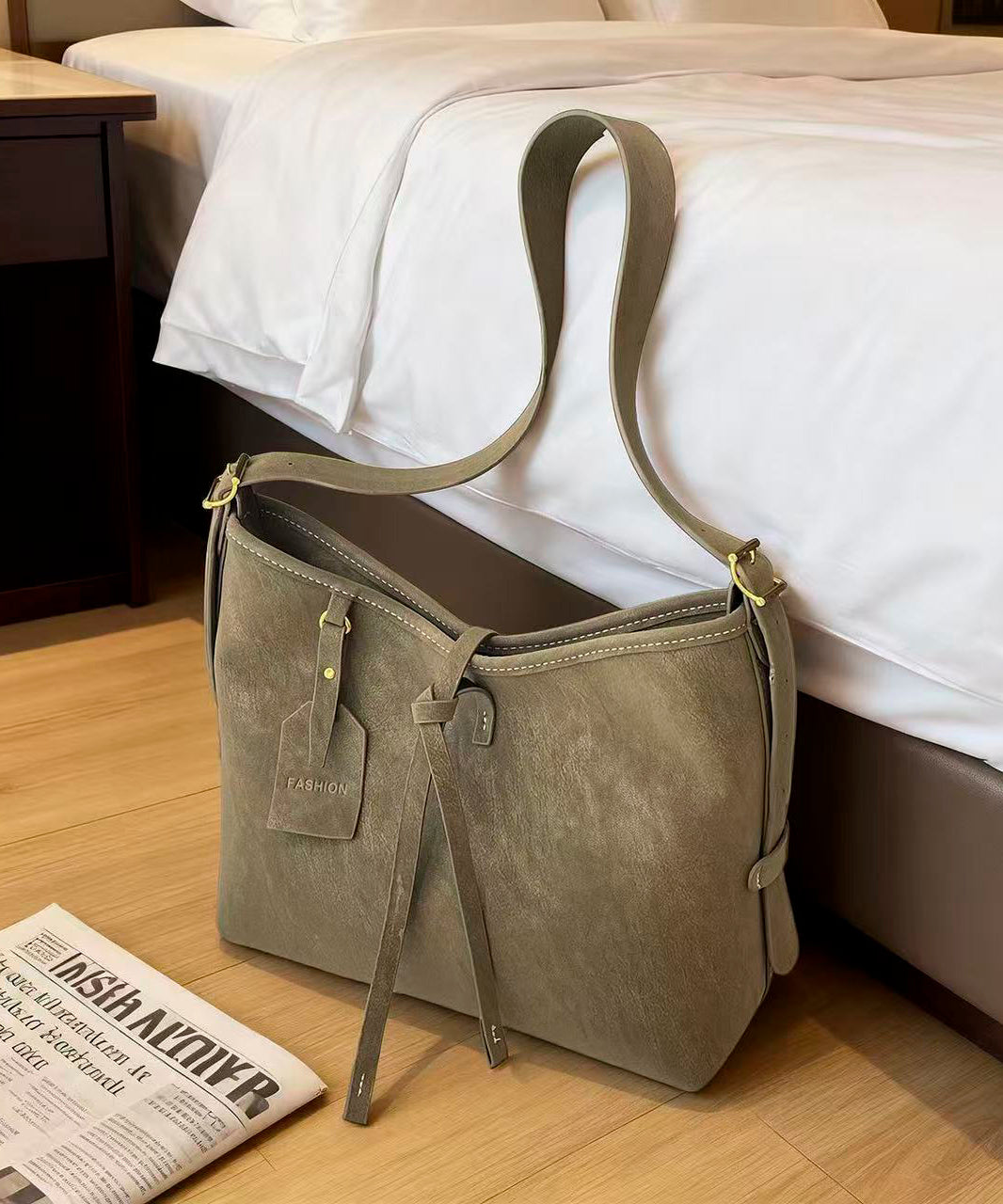 Classy Army Green Solid Durable Faux Leather Messenger Bag