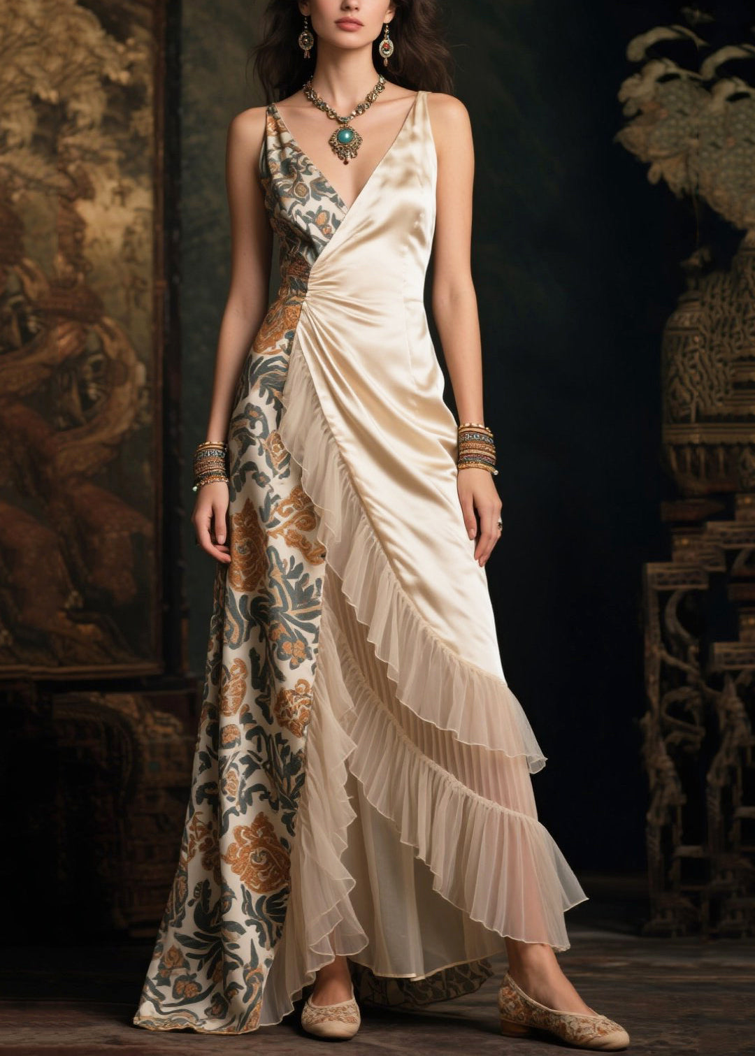 Classy Asymmetrical Patchwork Ruffles Silk Vestidos Dresses Summer