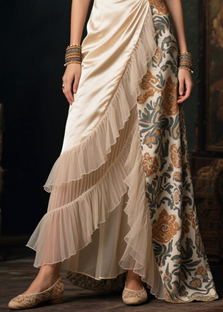 Classy Asymmetrical Patchwork Ruffles Silk Vestidos Dresses Summer