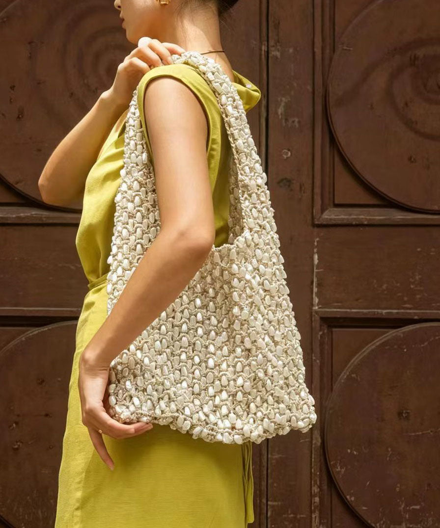 Classy Beige Weave Shell Cut Out Shoulder Bag