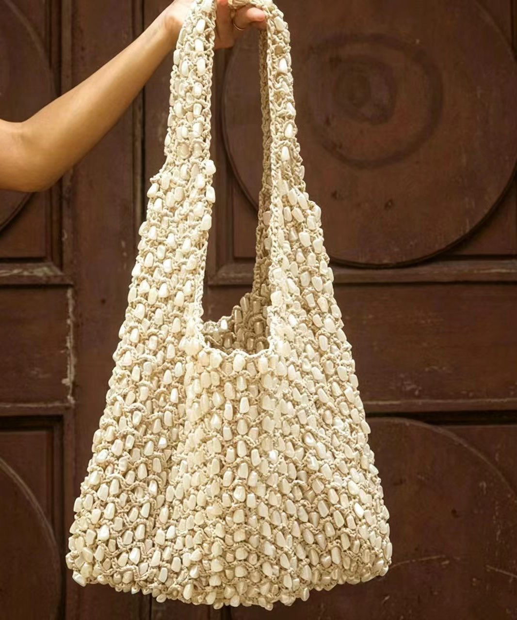 Classy Beige Weave Shell Cut Out Shoulder Bag