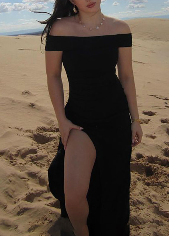 Classy Black Cold Shoulder Vacation Long Vestidos Sleeveless
