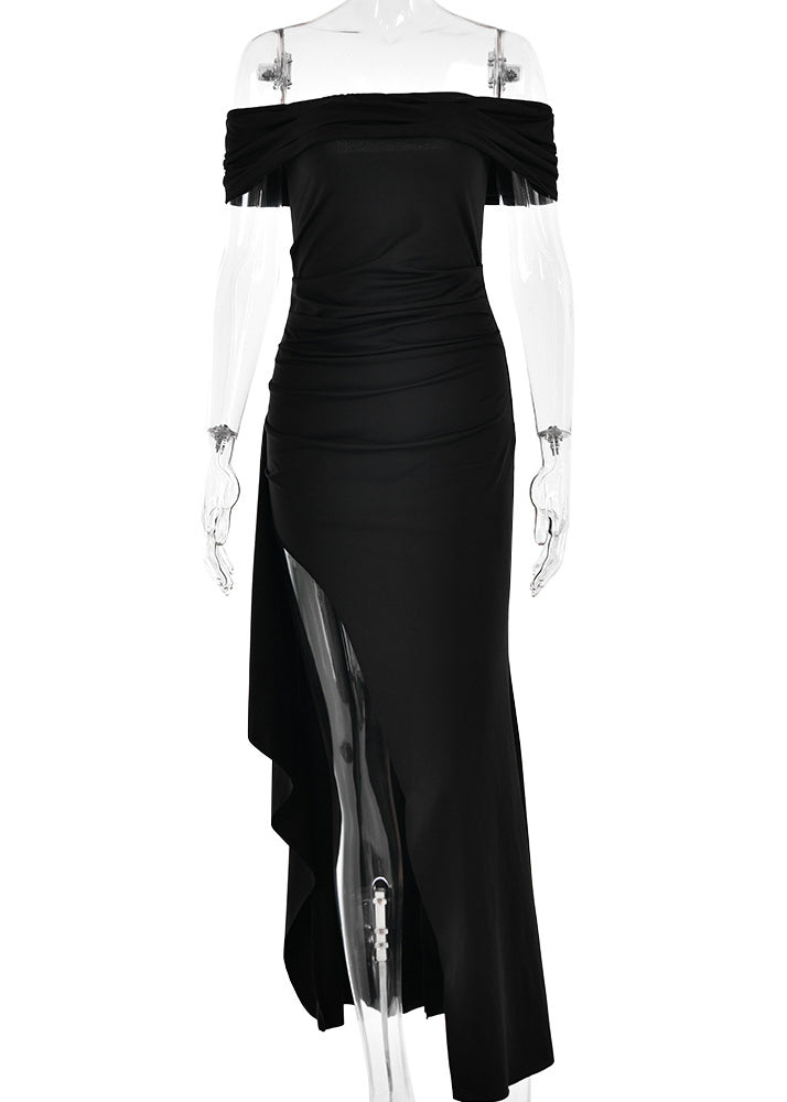 Classy Black Cold Shoulder Vacation Long Vestidos Sleeveless