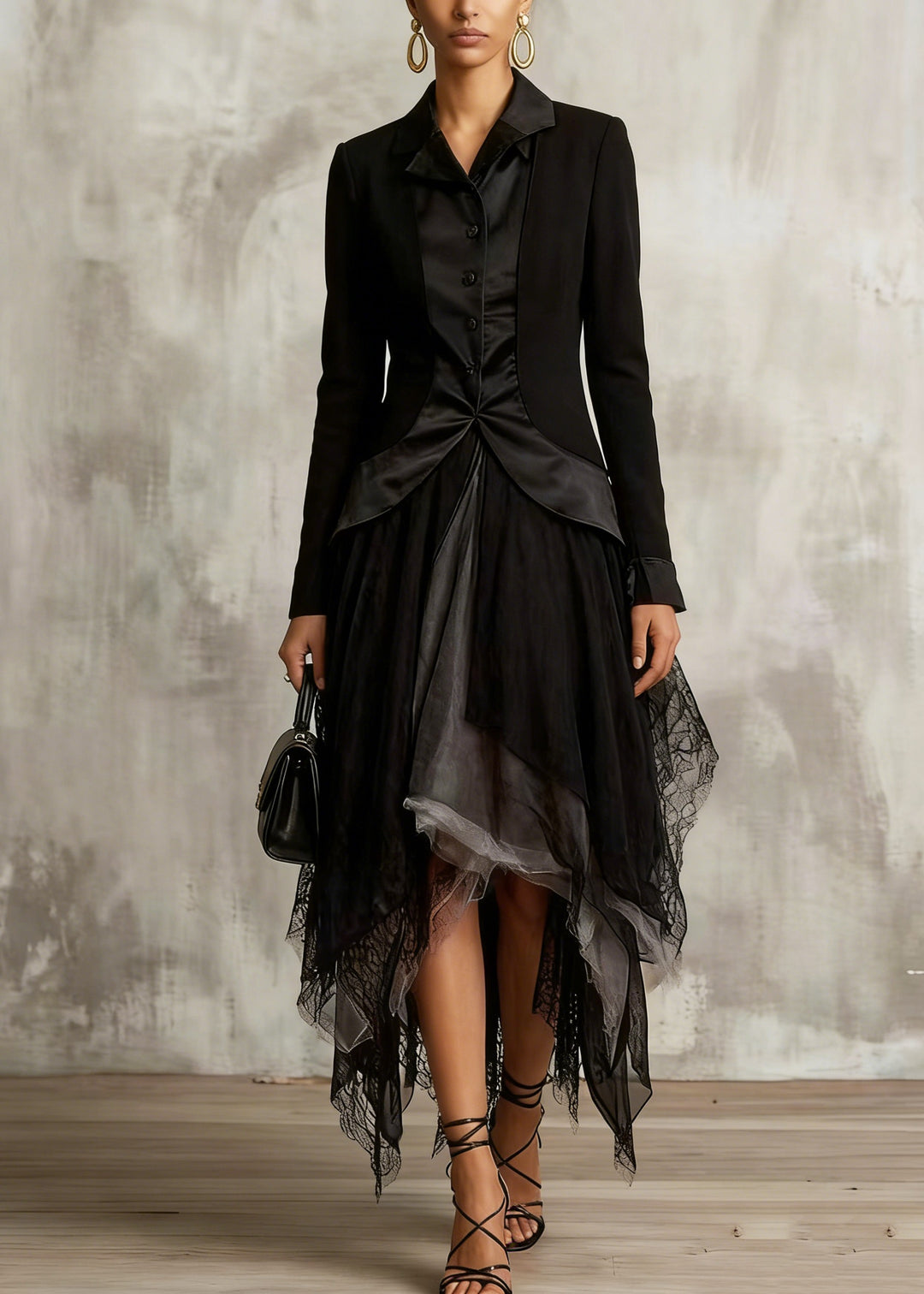 Classy Black Colorblock Tulle Asymmetrical Sesign Skirt Summer