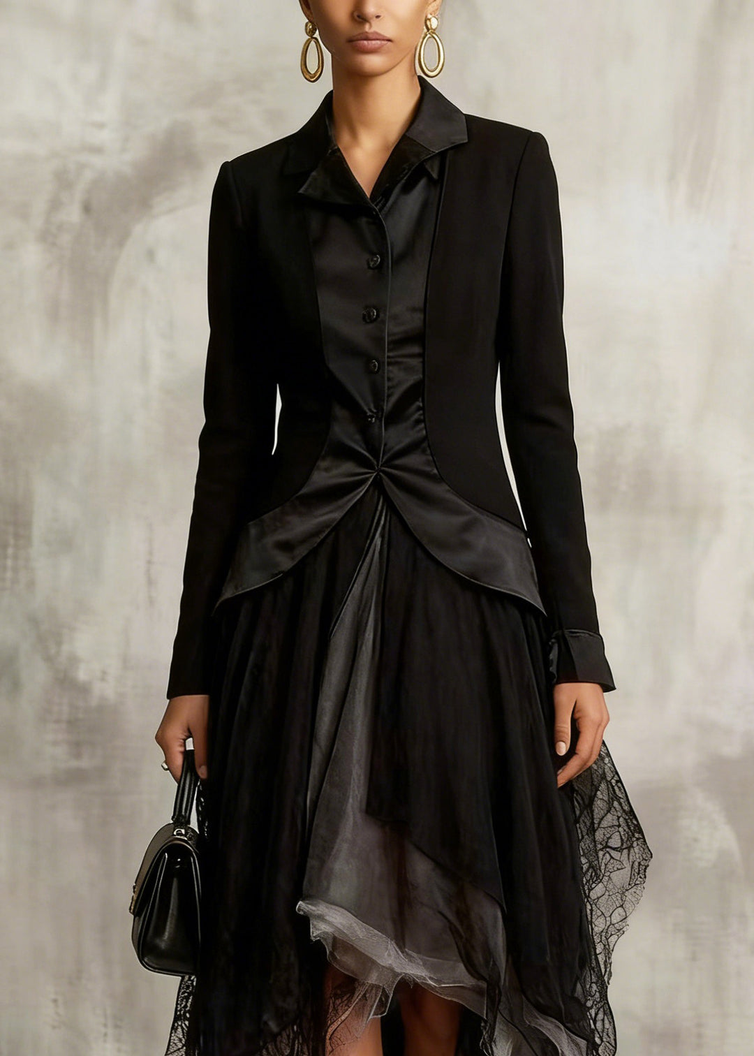 Classy Black Colorblock Tulle Asymmetrical Sesign Skirt Summer