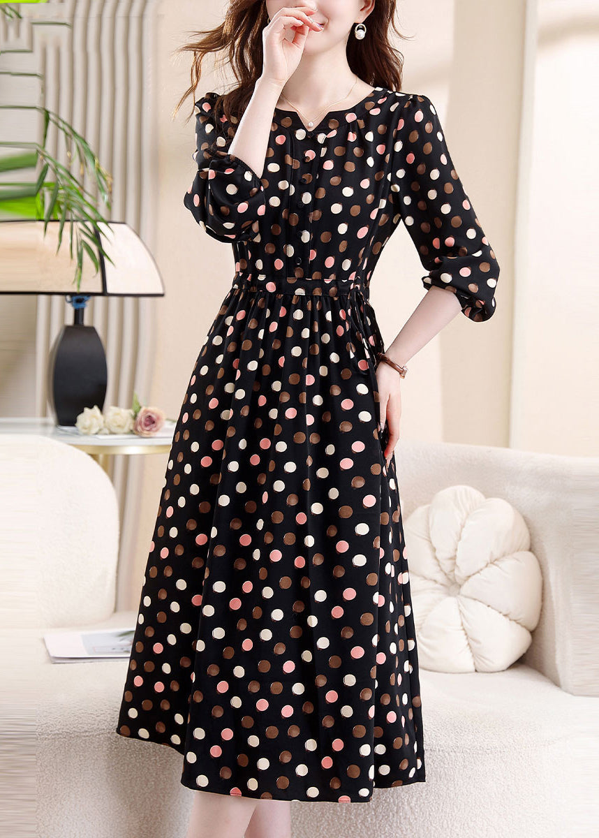 Classy Black Dot Print Tunic Maxi Dress Fall
