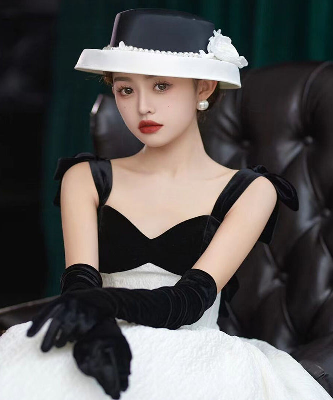 Classy Black Floral Pearl Satin Cloche Hat