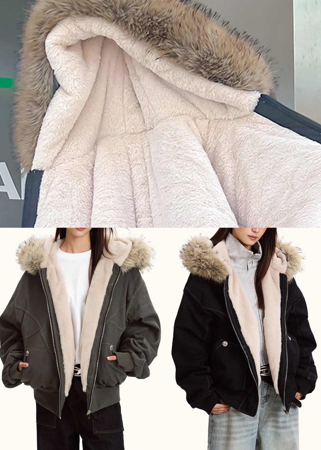 Classy Black Hooded Patchwork Warm Fleece Jacket Winter