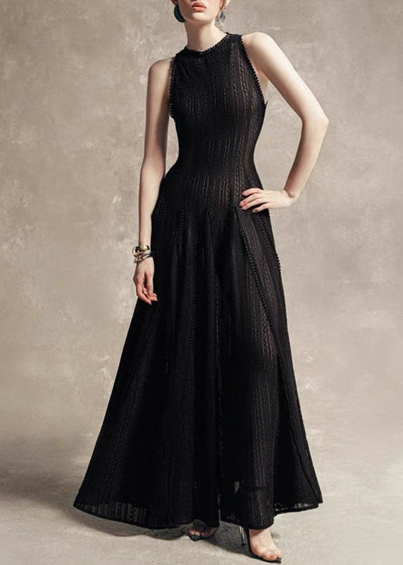 Classy Black O Neck Exra Large Hem Lace Ankle Dress Sleeveless