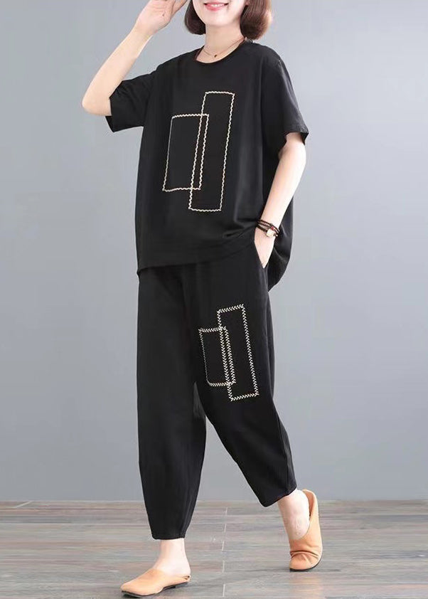 Classy Black Oversized Cotton Two Piece Set Outfits Summer