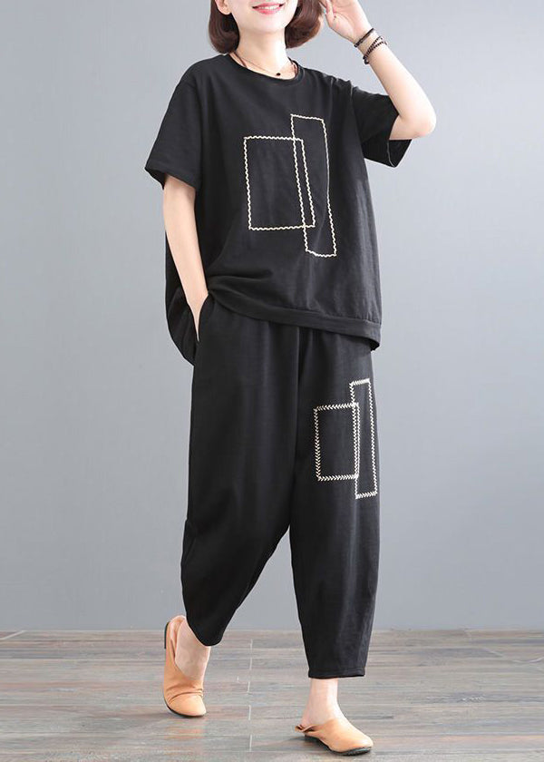 Classy Black Oversized Cotton Two Piece Set Outfits Summer