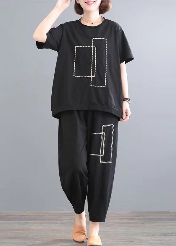 Classy Black Oversized Cotton Two Piece Set Outfits Summer