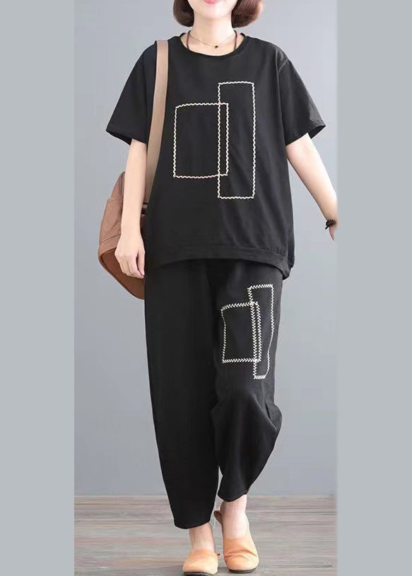 Classy Black Oversized Cotton Two Piece Set Outfits Summer