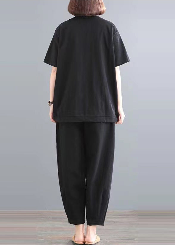 Classy Black Oversized Cotton Two Piece Set Outfits Summer