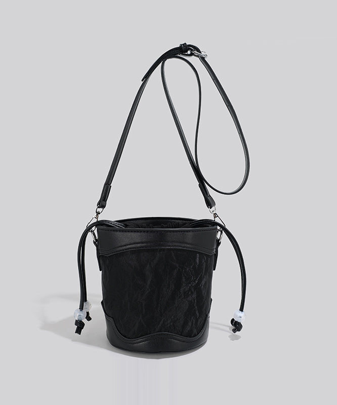 Classy Black Patchwork Drawstring Solid Durable Bucket Bag